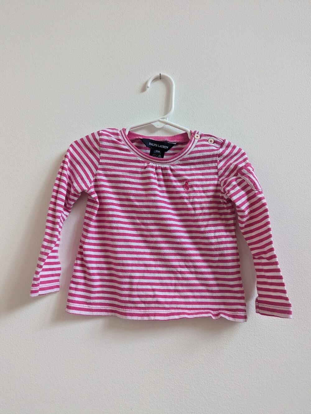Ralph Lauren Long Sleeve Shirt 18m Girls Pink Stripe Basic
